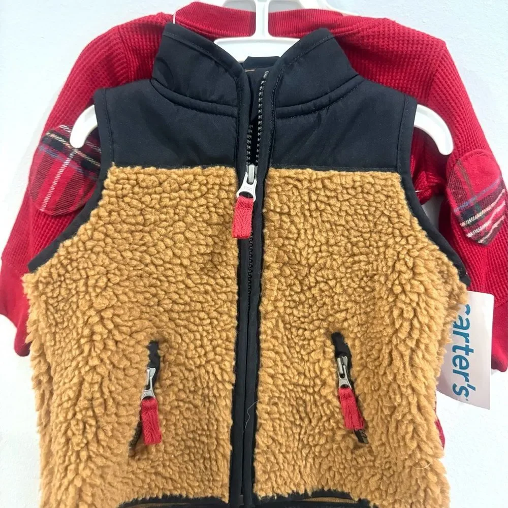 Carter’s boys 3 piece long sleeve top vest and pant set size 6 months NWT
